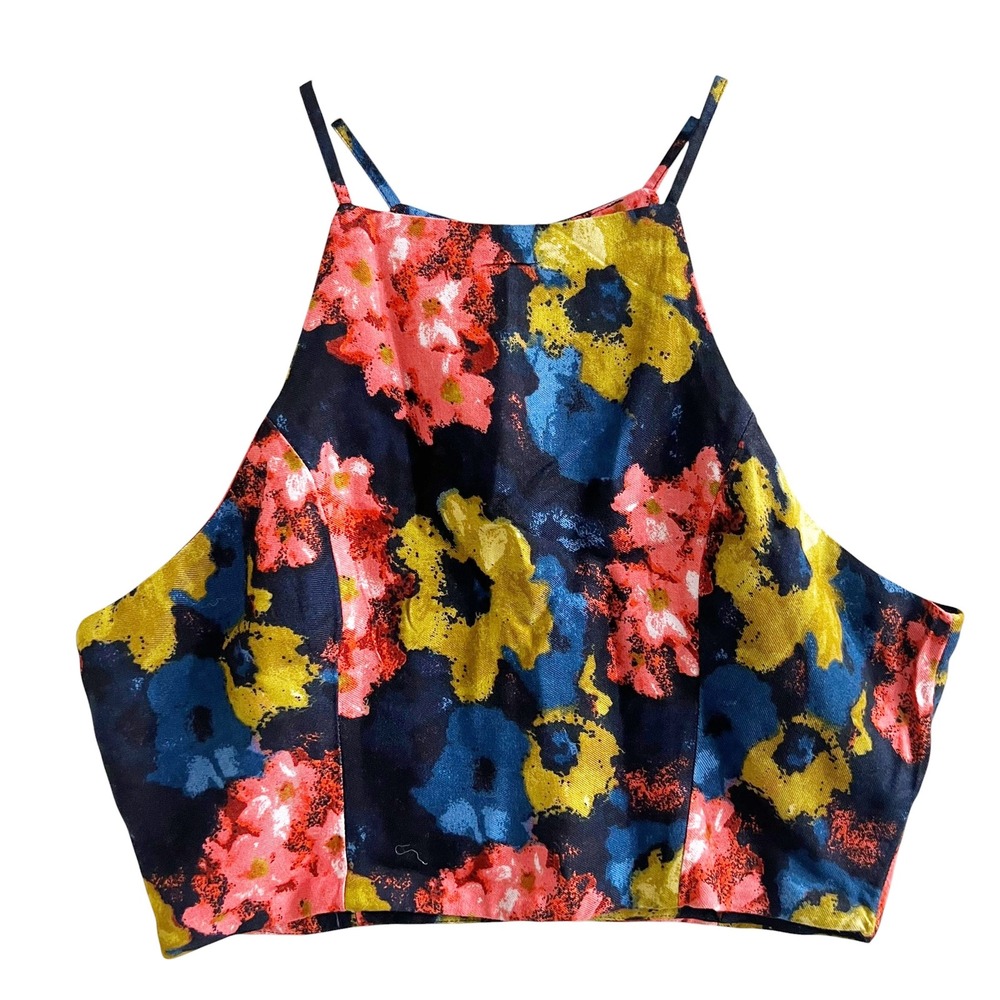 Abercrombie & Fitch‎ Womens Floral Halter Crop Top Navy Blue Pink Yellow Small